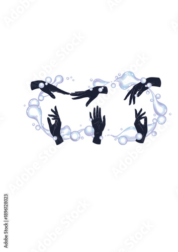 Sensory Wellness Silhouette Hands Touching with Soft Liquid Bubbles Tactile Experience Vector