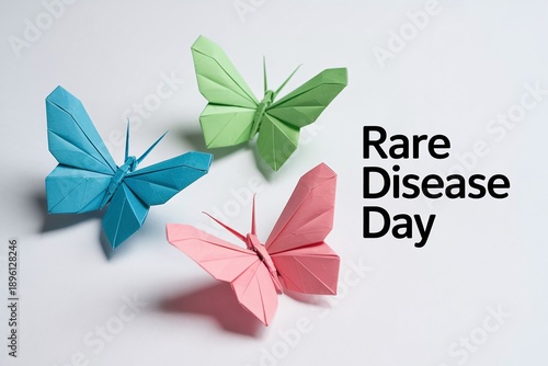 Wallpaper Mural Rare Disease Day Awareness Banner with Colorful Origami Butterflies and Ribbon, Medical Healthcare Support Concept for Global Campaign Torontodigital.ca