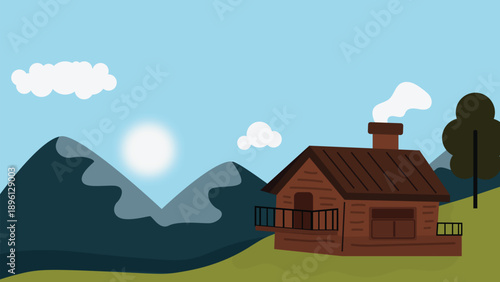 illustration of a house in the mountains