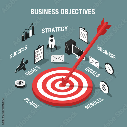 Red Target with Arrow Business Objectives Concept.