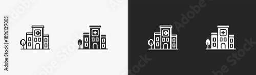 Set of hospital icon in black and white collection