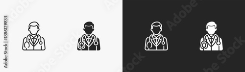 Set of doctor icon in black and white collection
