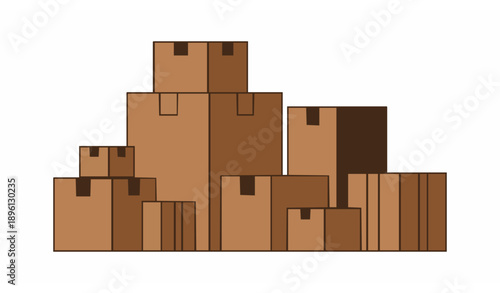 Flat Brown Cardboard Packaging Boxes Vector Illustration Set for Shipping and Storage Design
