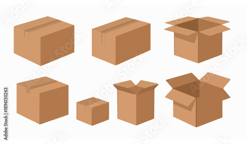 Minimal Flat Brown Packaging Box Vector Collection Isolated on White Background for Business Use