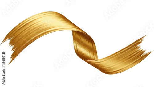 Abstract golden brush stroke flowing on white background.
