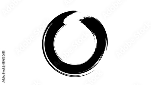 Enso zen circle brush stroke on white background.