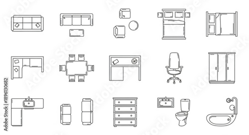 Collection of Hand Drawn Architectural Floor Plan Symbols.