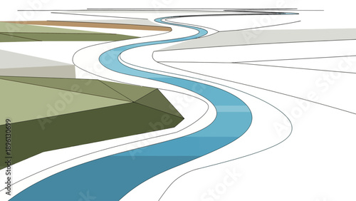 Abstract winding river landscape illustration.