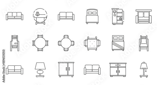 Collection of Hand Drawn Furniture Icons for Interior Design.
