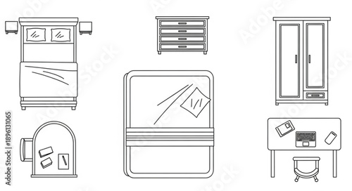 Collection of Hand Drawn Furniture Icons for Interior Design.