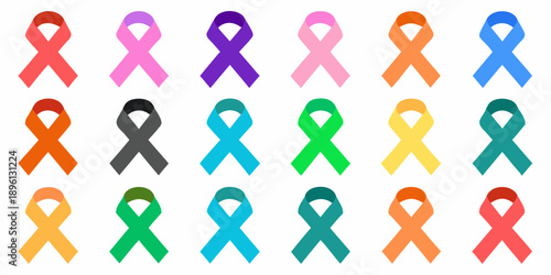 A collection of colorful awareness ribbons representing various causes and support