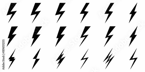 A pattern of black lightning bolts arranged on a white background