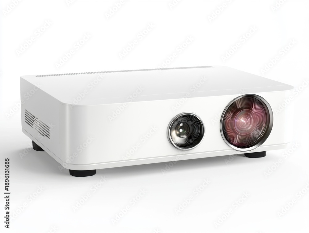 Fototapeta premium Modern White Multimedia Projector Isolated on White Background projector multimedia modern white ai
