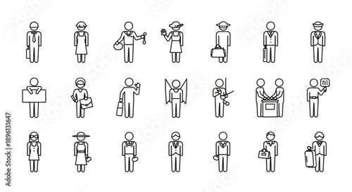 Collection of Hand Drawn Stick Figure Professions and Activities.