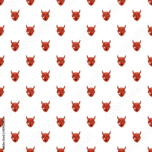 Cute Valentine Devils Seamless Pattern with Hearts in hand drawn style on White Background
