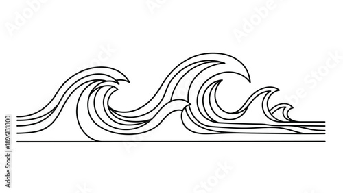 Minimalist line art depicting rolling ocean waves creates a clean and modern representation of the sea and water movement for various designs.