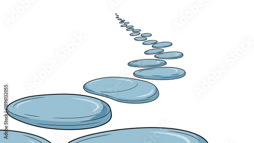 Path made of smooth blue stepping stones leading away into the distance on a plain white background vector illustration.