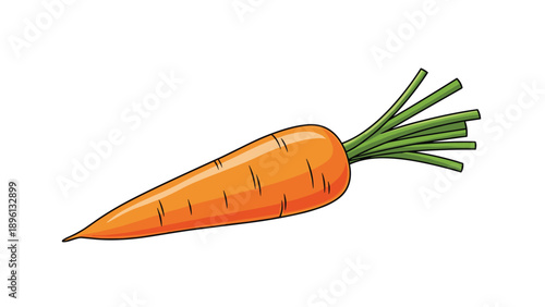 Simple cartoon illustration of a fresh orange carrot with a green stem on a white background for food icons or vegetable concepts.