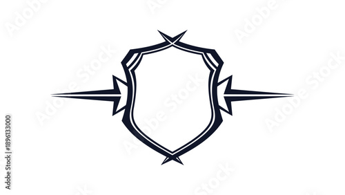 Sharp shield-like emblem with symmetrical wing-like extensions in a dark blue outline style isolated on white background for logo design elements.