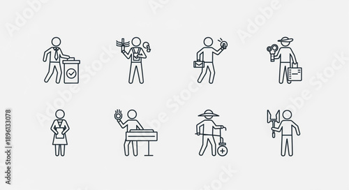 Collection of Simple Line Art Figures Representing Different Professions.
