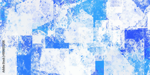 淡いブルーグラデーションで構成された水彩調スクエアモザイク背景 抽象的で爽やかな印象のパッチワーク風ベクターデザイン 非透過素材/Abstract Square Mosaic Background with Soft Blue Gradient Watercolor Texture Patchwork Style Vector Design Non-Transparent