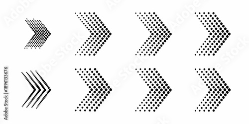 Six variations of dotted arrows pointing to the right arranged in a grid