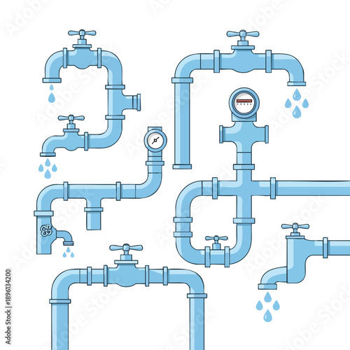 Leaking Industrial Water Pipes Illustration