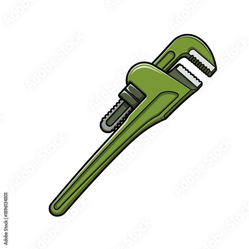Green Pipe Wrench Tool Isolated on White Background