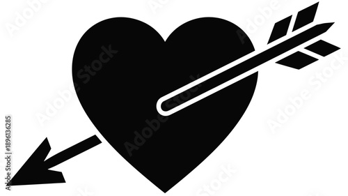 Black heart pierced by an arrow silhouette white
