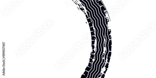 Grunge tire track, wheel braking marks. Truck, car or motorcycle tread pattern silhouette. Auto race, motorsport, speed racing design element.