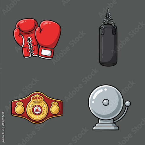 Boxing Equipment and Championship Belt Icons.