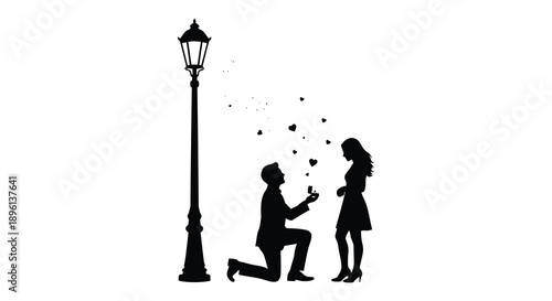 Romantic proposal under a streetlamp a couple s special moment silhouette