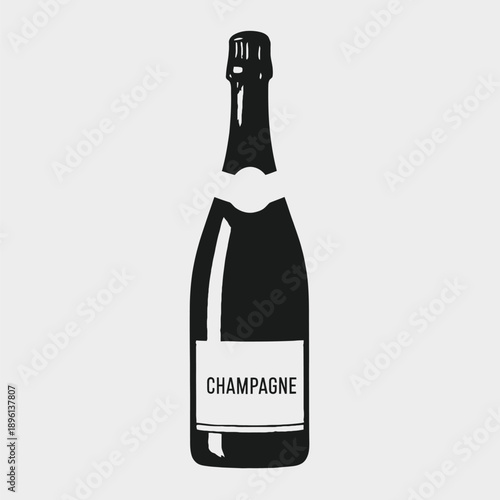 Minimalist Silhouette of Champagne Bottle with Label