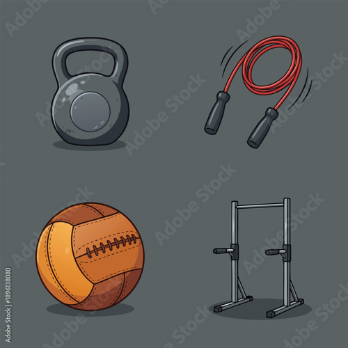 Collection of Fitness Equipment Icons.