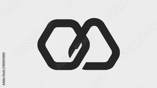 A black infinity symbol with a geometric hexagonal shape inside on a white background