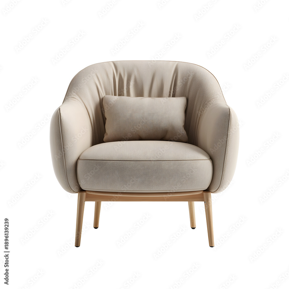 Fototapeta premium Front view of Sleek Minimal Lounge Armchair in a isolated on a white transparent background