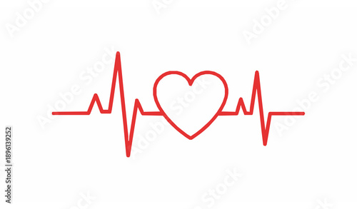 Red Heart Rate Pulse Line Icon with ECG Waveform Vector for Medical and Health Design