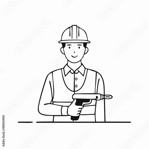 ハンディスキャナーで検品作業を行う現場スタッフの物流管理アイコン 白背景