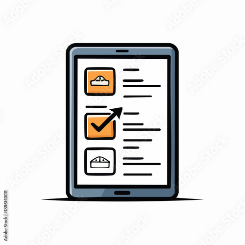 タブレットのチェックリスト画面 業務管理デジタル化アイコン 白背景