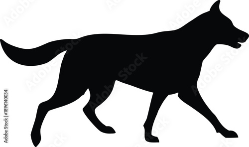 Abstract black silhouette of a feline animal in a dynamic pose
