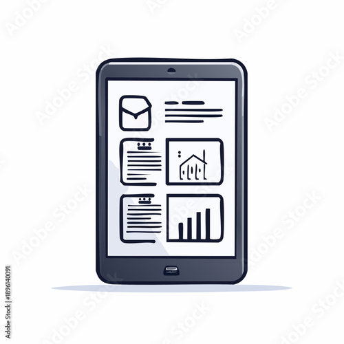 タブレットのチェックリスト画面 業務管理デジタル化アイコン 白背景