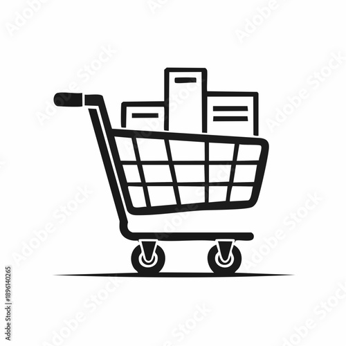 オンラインショッピングを象徴する買い物カートのラインアイコン 白背景