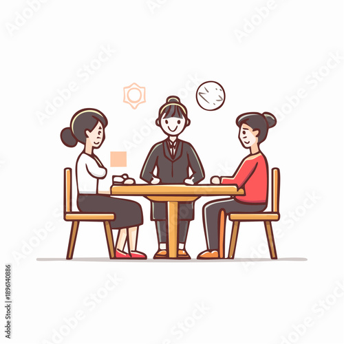 打ち合わせを行うビジネスミーティングのラインイラストアイコン 白背景