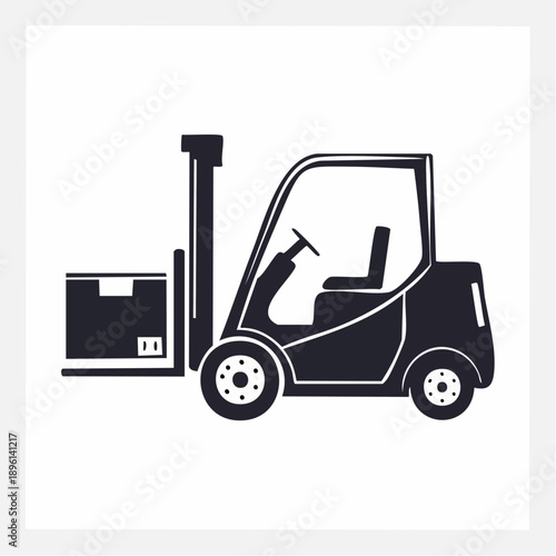 フォークリフトで荷物を運搬する倉庫作業アイコン 白背景