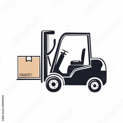 フォークリフトで荷物を運搬する倉庫作業アイコン 白背景