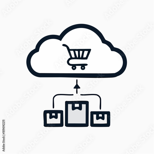 クラウドとECシステムを連携するデータ統合アイコン 白背景