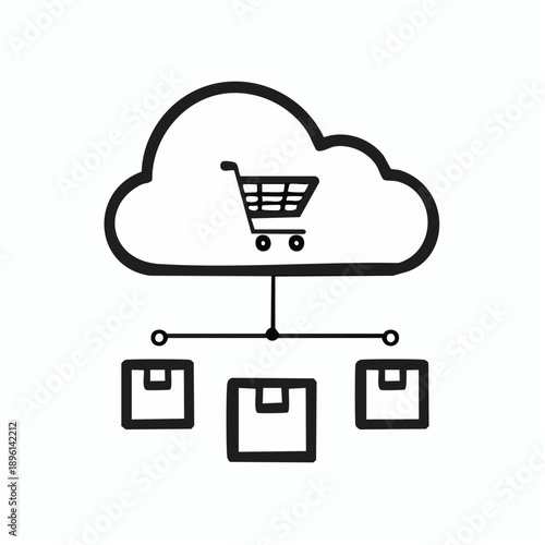 クラウドとECシステムを連携するデータ統合アイコン 白背景