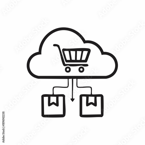 クラウドとECシステムを連携するデータ統合アイコン 白背景