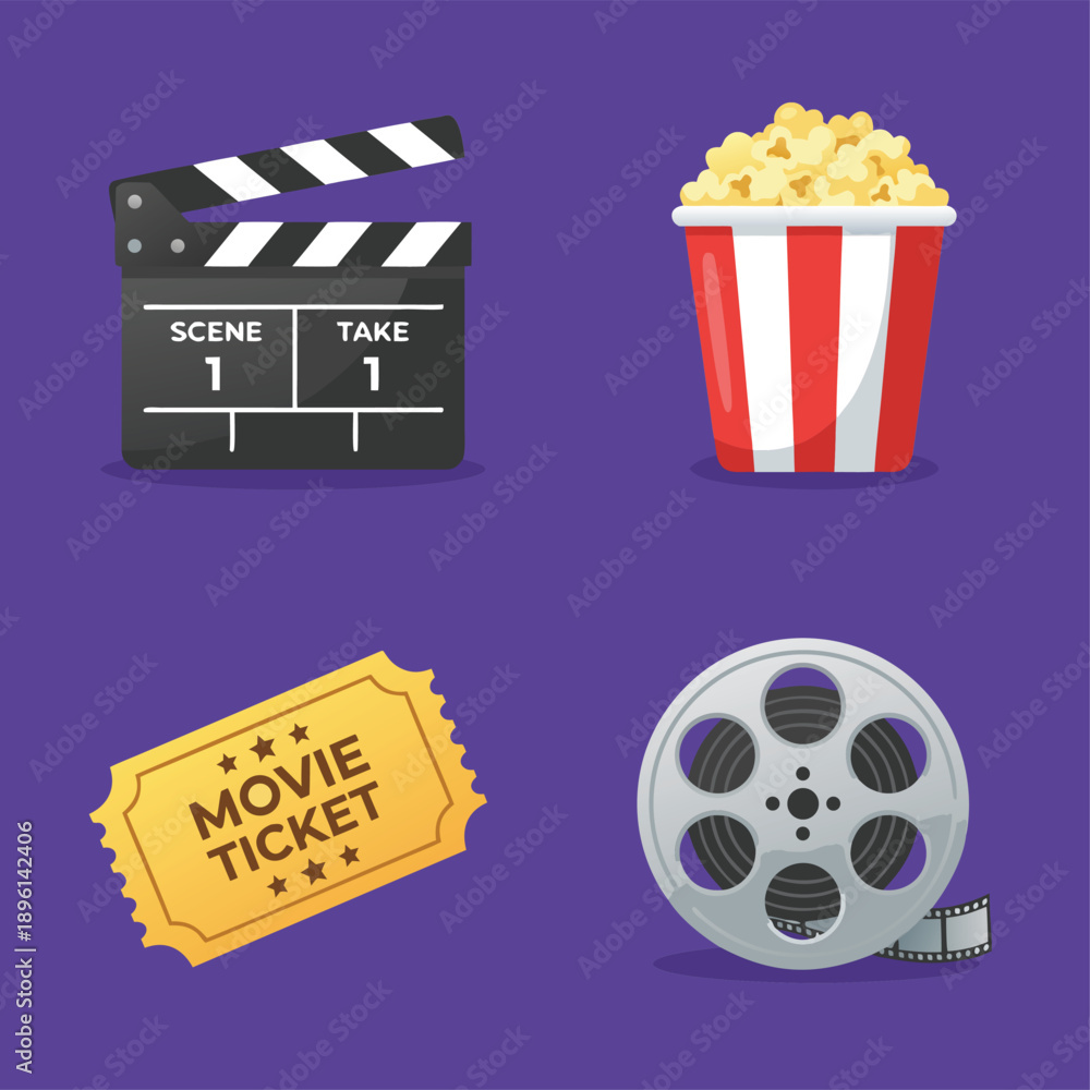 Fototapeta premium Movie Night Icons Set.