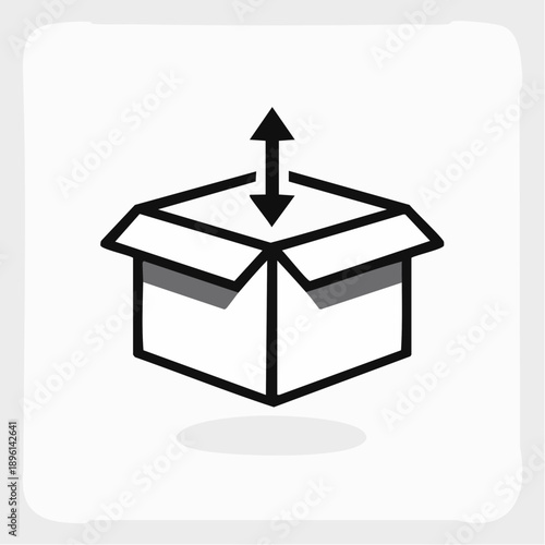 上向き矢印付きダンボール箱の出荷配送アイコン 白背景